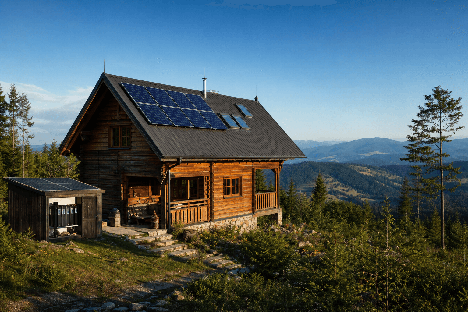 Fotovoltika na chate — off-grid solárny systém s batériou